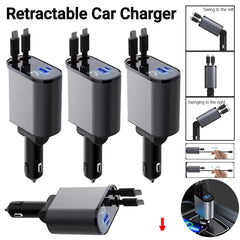 4 In 1 Car Charger 120W Retractable Design Without Light Durable Reliable Fast Charging Compact Practical Choice For Smartphones And Gadgets