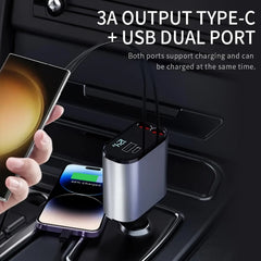 4 In 1 Car Charger 120W Retractable Design Without Light Durable Reliable Fast Charging Compact Practical Choice For Smartphones And Gadgets